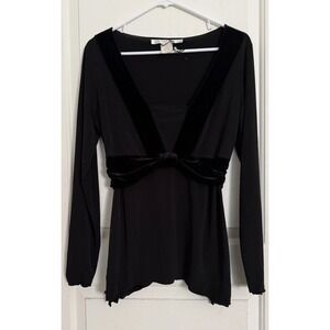 Studio M Y2k Black Velvet‎ Trim Long Sleeve Top Whimsigoth Fairy Grunge Empire